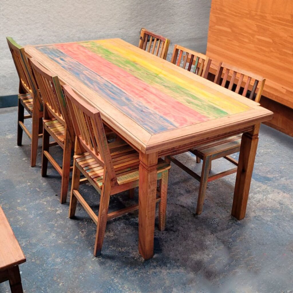 Conjunto Mesa de Jantar Rústica Premium 2,00 C/ 6 Cadeiras ar Color